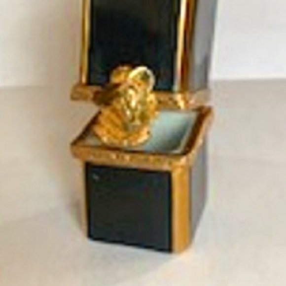 NEW Vintage Limoges Peint Main French Black & Gold Lipstick Tube Trinket Box - Picture 6 of 7